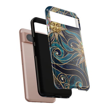 Elegant Teal & Gold Celestial Suns Phone Case