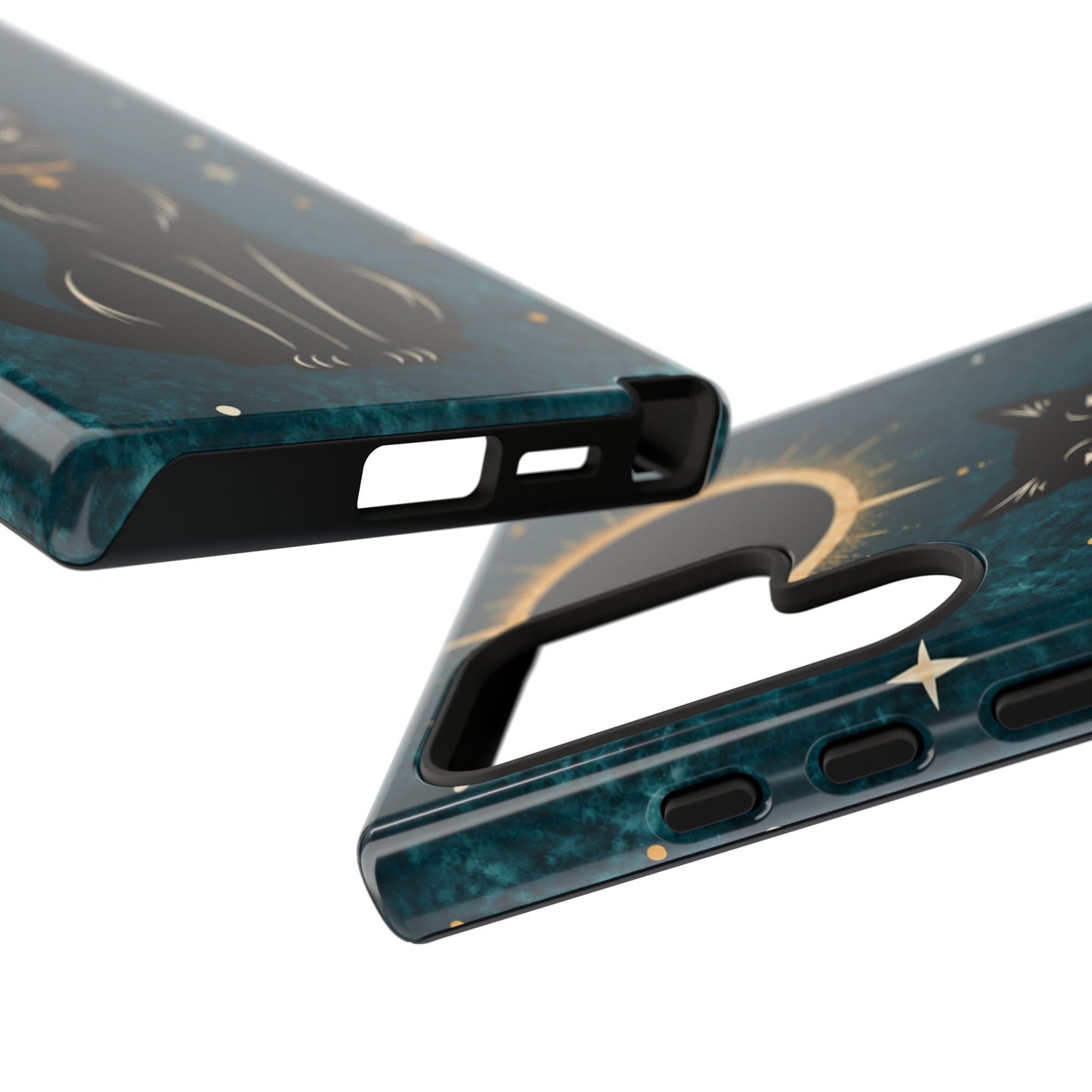 Whimsical Teal Celestial Black Cat Phone Case