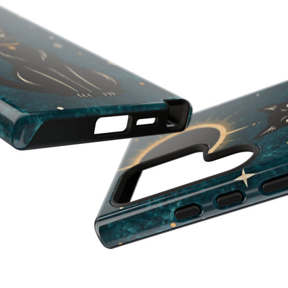 Whimsical Teal Celestial Black Cat Phone Case