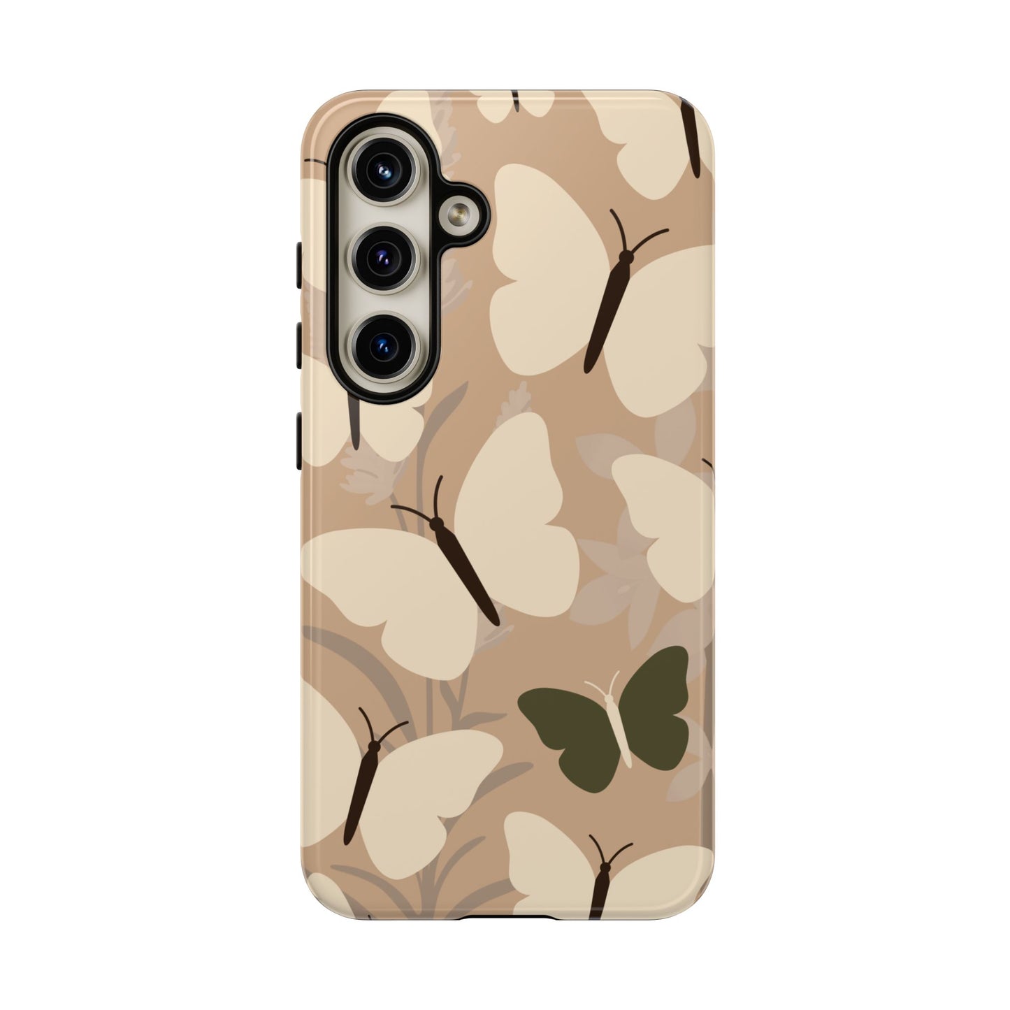 Samsung Galaxy S24 / Glossy Phone Case - Minimalist Beige Butterfly Pattern Phone Case