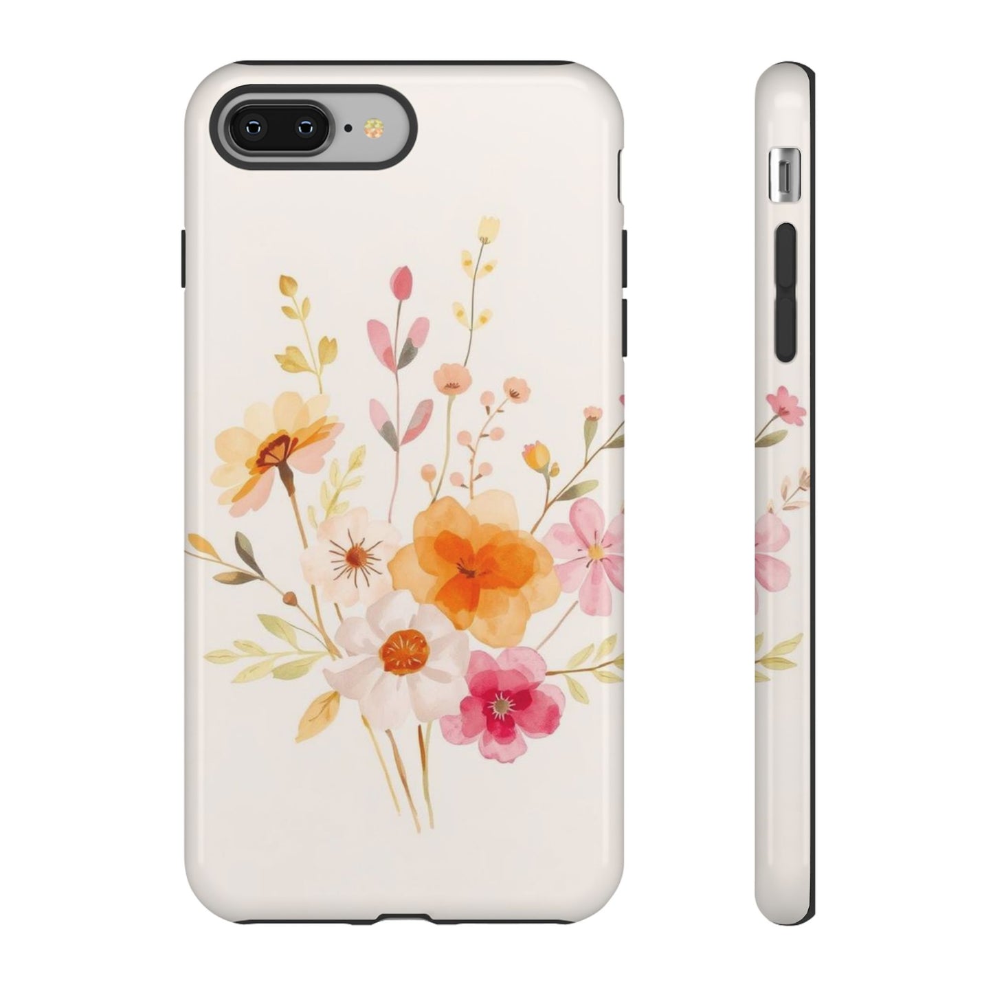 iPhone 8 Plus / Glossy Phone Case - Boho Chic Watercolour Flower Pattern Phone Case
