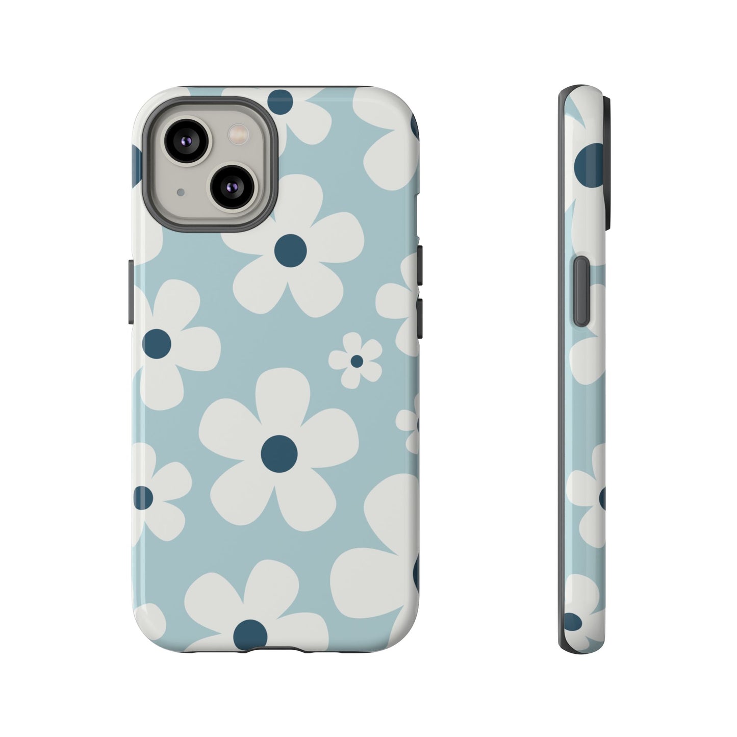 iPhone 14 / Glossy Phone Case - Cute Light Blue Daisy Pattern Phone Case