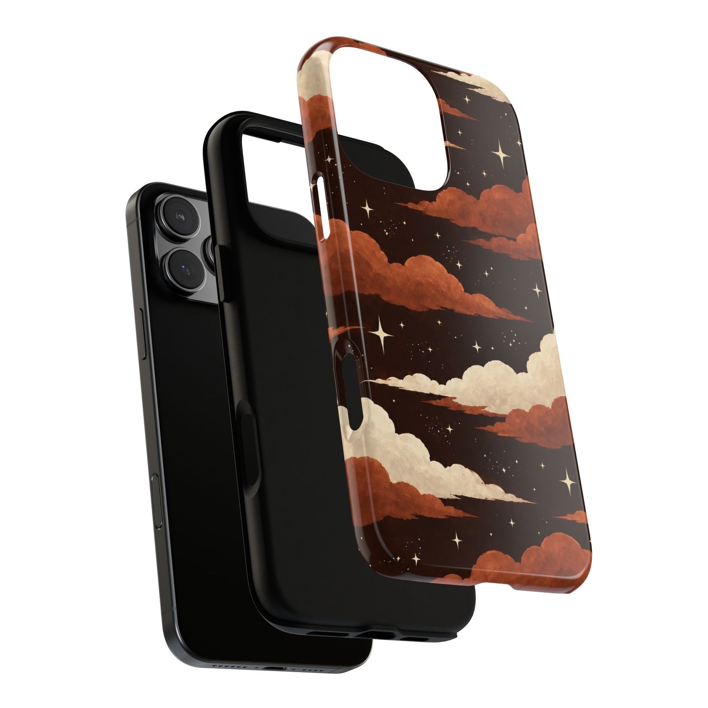Illustrated Burnt Orange Clouds & Stars Phone Case