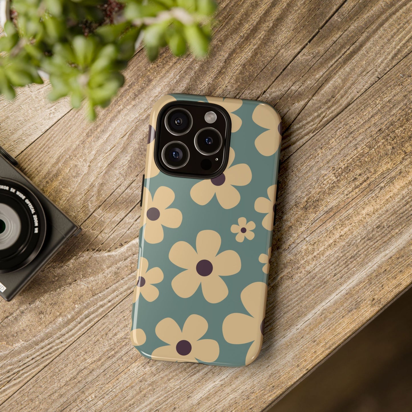 Phone Case - Cute Blue & Cream Daisy Pattern Phone Case