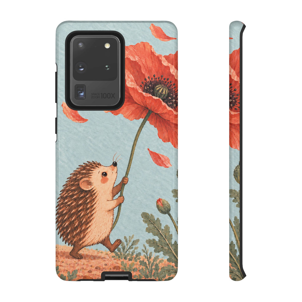 Whimsical Pale Blue Hedgehog and Poppy Phone Case - Blue Phone Case - Samsung Galaxy S20 Ultra / Glossy
