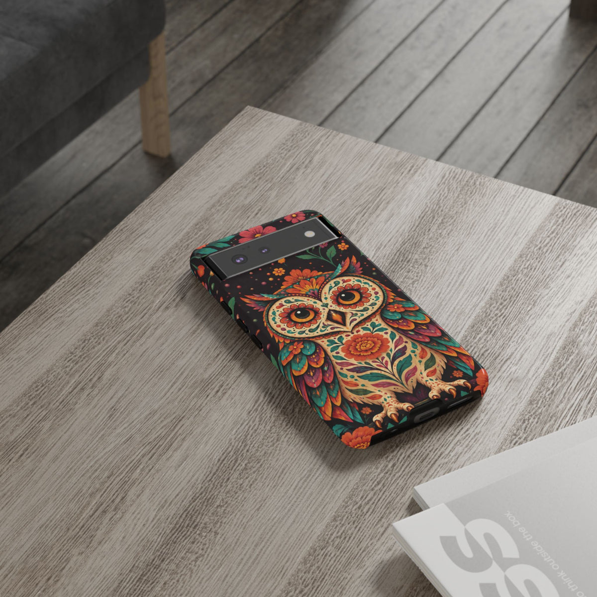 Vibrant Terracotta and Teal Calavera Owl Phone Case - Multicolor Phone Case