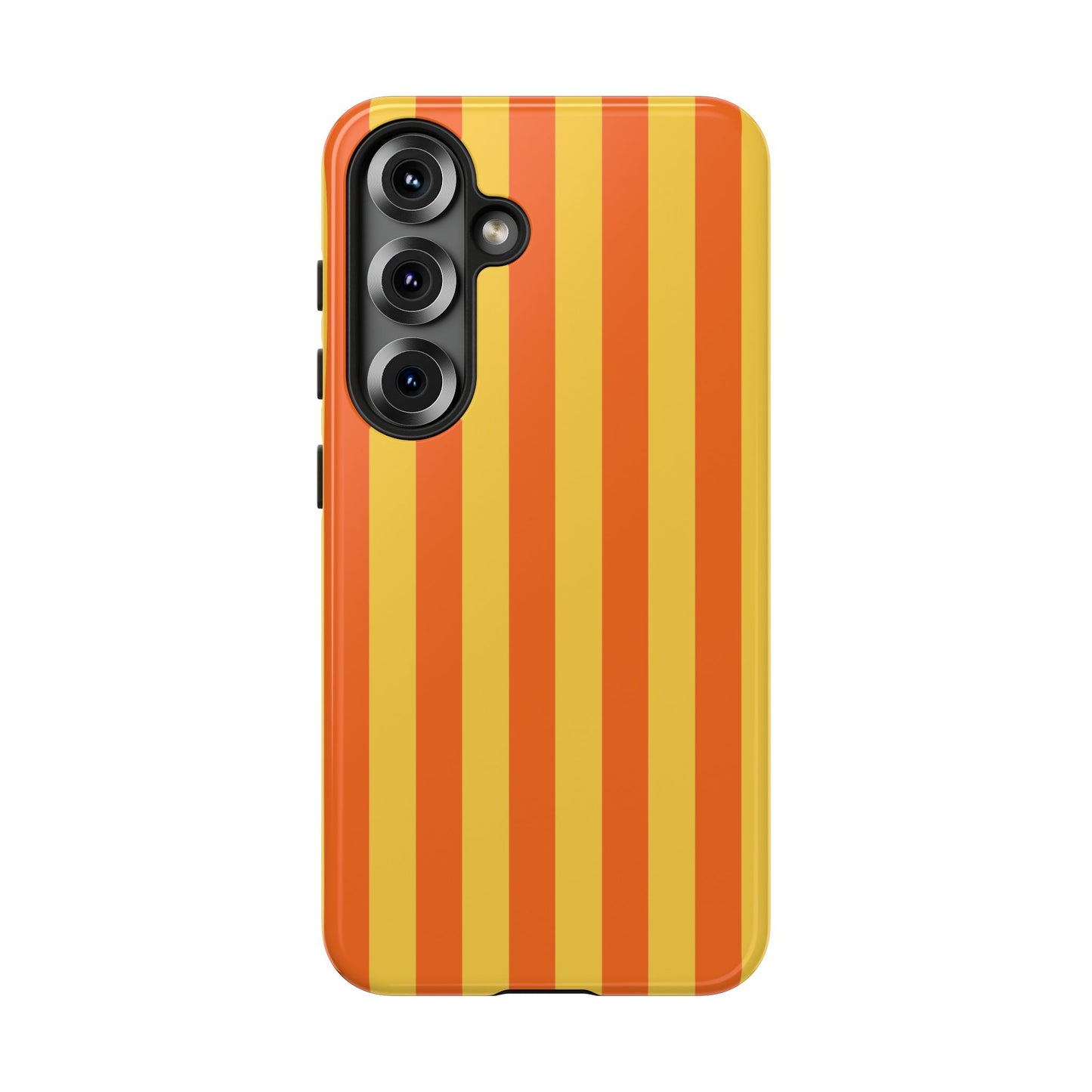 Samsung Galaxy S25 / Glossy Phone Case - Trendy Orange & Yellow Stripe Pattern Phone Case