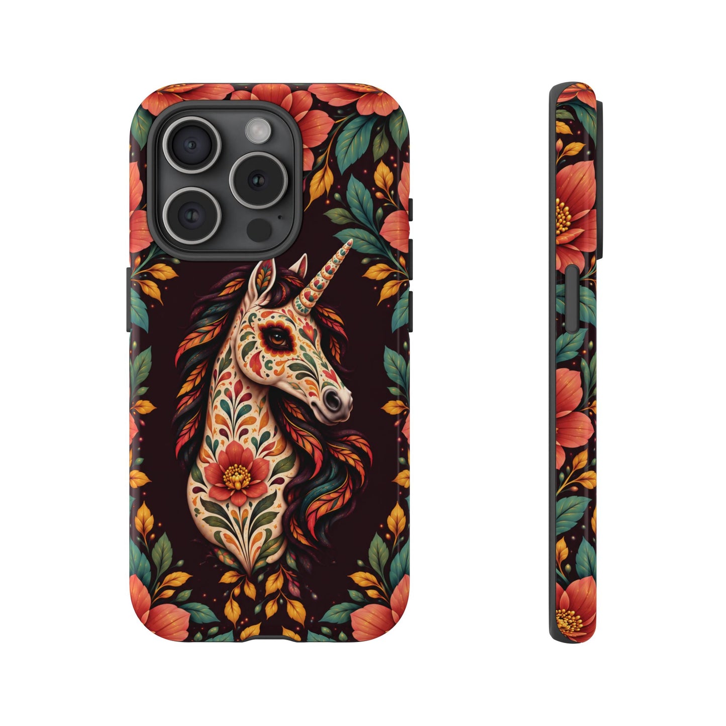 Elegant Terracotta and Teal Calavera Unicorn Phone Case - Phone Case - iPhone 15 Pro / Glossy