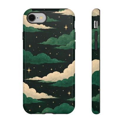 Illustrated Emerald Green Clouds & Stars Phone Case