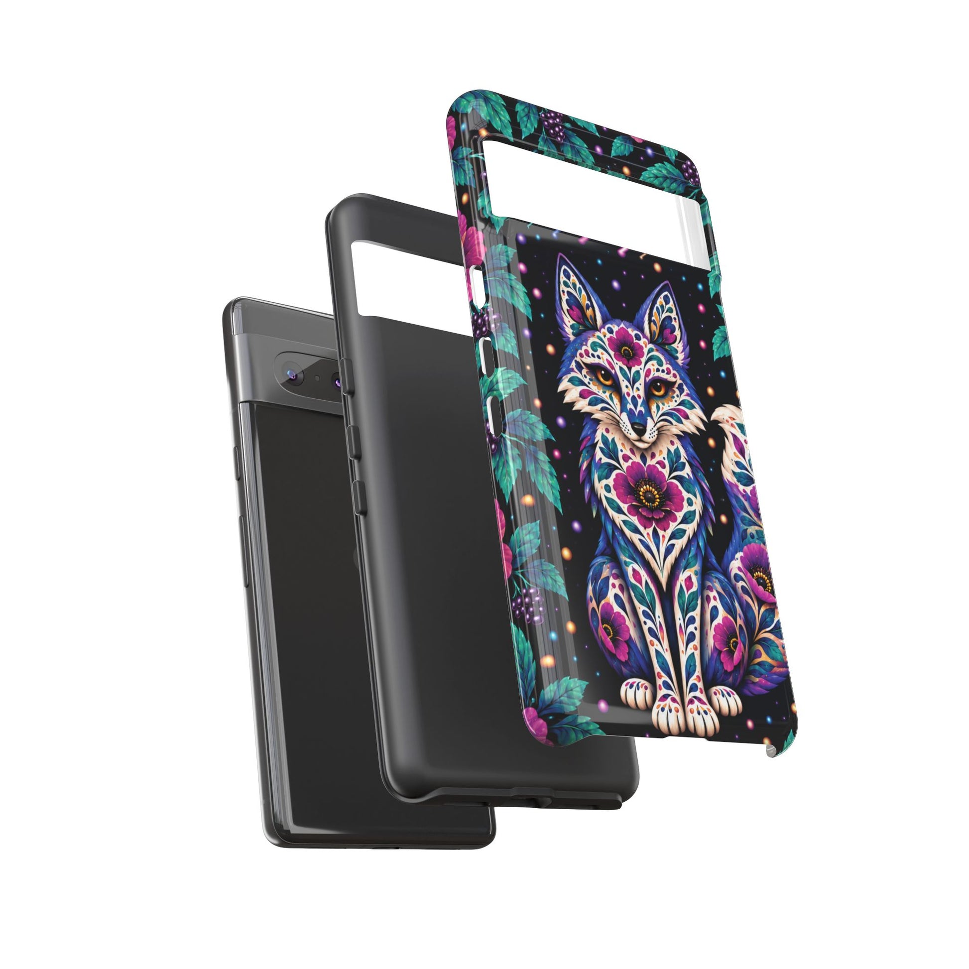 Vibrant Purple and Teal Calavera Fox Phone Case - Multicolor Phone Case
