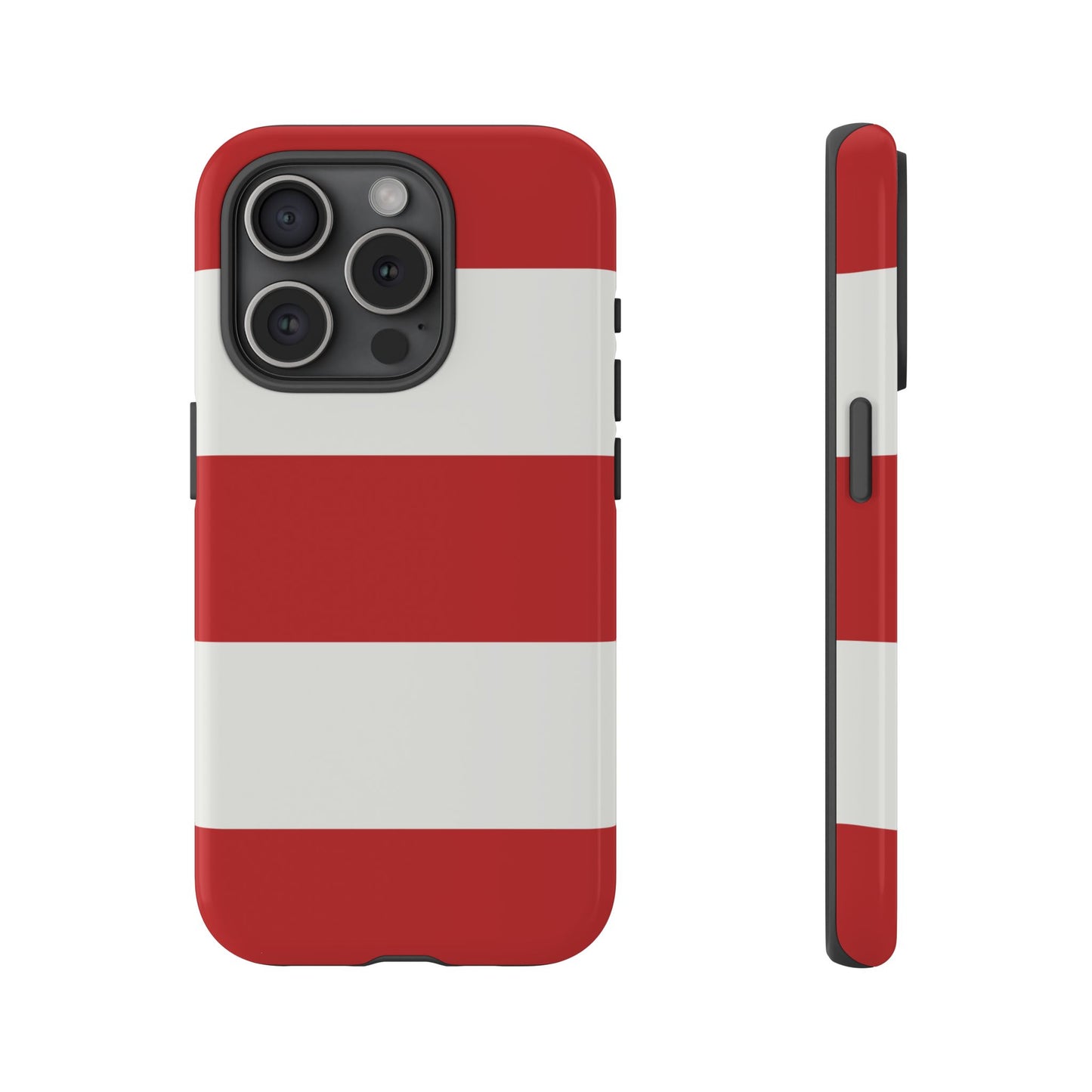 iPhone 15 Pro / Glossy Phone Case - Red & White Horizontal Stripe Pattern Phone Case