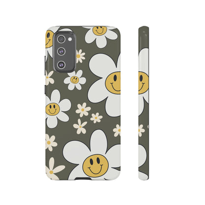 Fun Retro Daisy Pattern with Olive Green Background Phone Case - Green Phone Case - Samsung Galaxy S20 FE / Glossy
