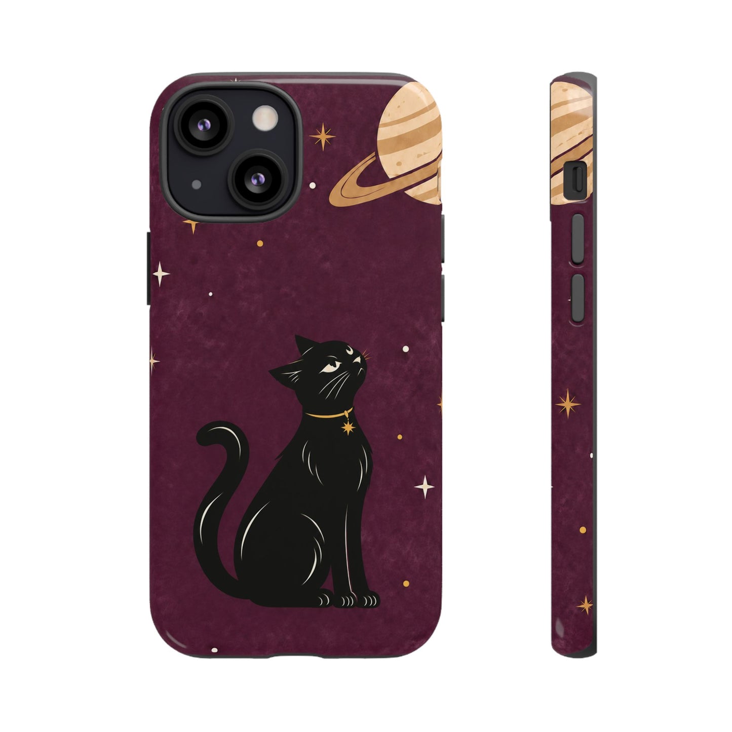 Whimsical Plum Celestial Black Cat Phone Case
