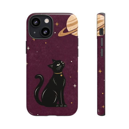 Whimsical Plum Celestial Black Cat Phone Case