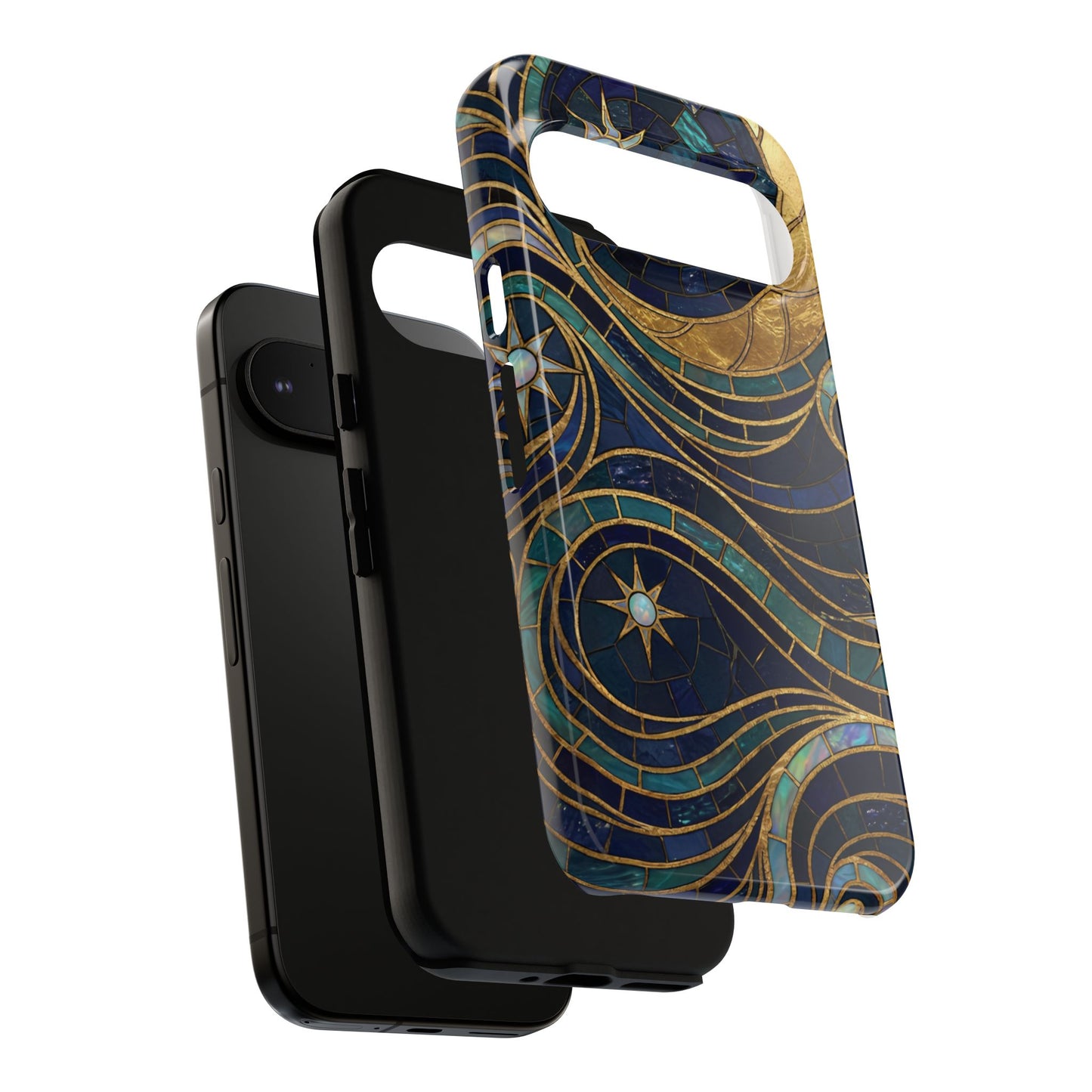 Elegant Navy & Gold Crescent Moon Mosaic Phone Case