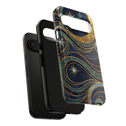 Elegant Navy & Gold Crescent Moon Mosaic Phone Case