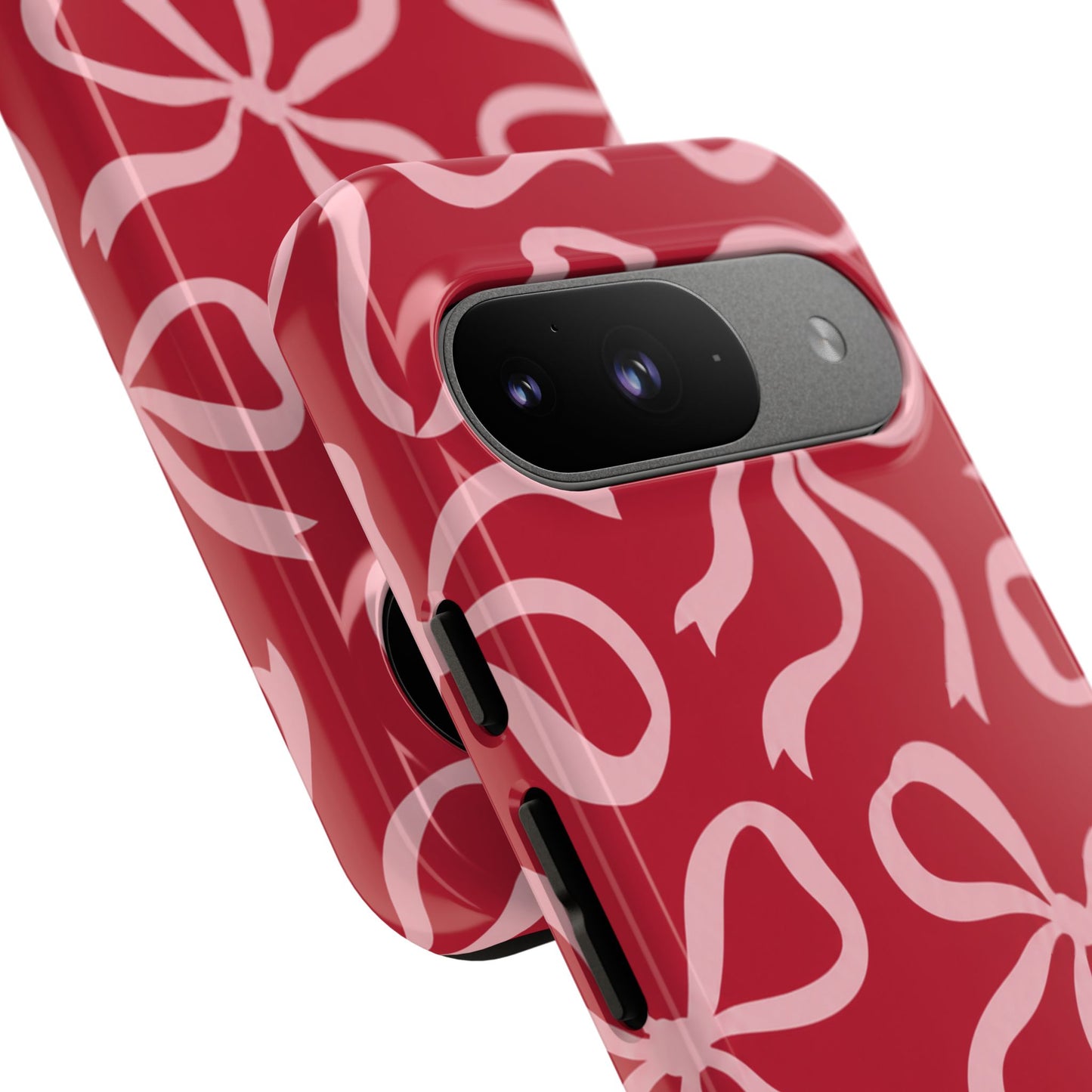 Bold Raspberry Red and Blush Pink Bow Pattern Phone Case
