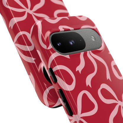 Bold Raspberry Red and Blush Pink Bow Pattern Phone Case