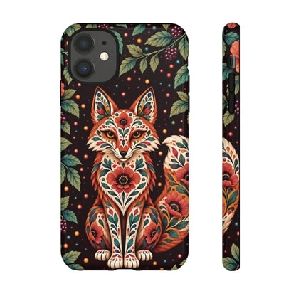 Vibrant Terracotta and Teal Calavera Fox Phone Case - Multicolor Phone Case - iPhone 11 / Glossy