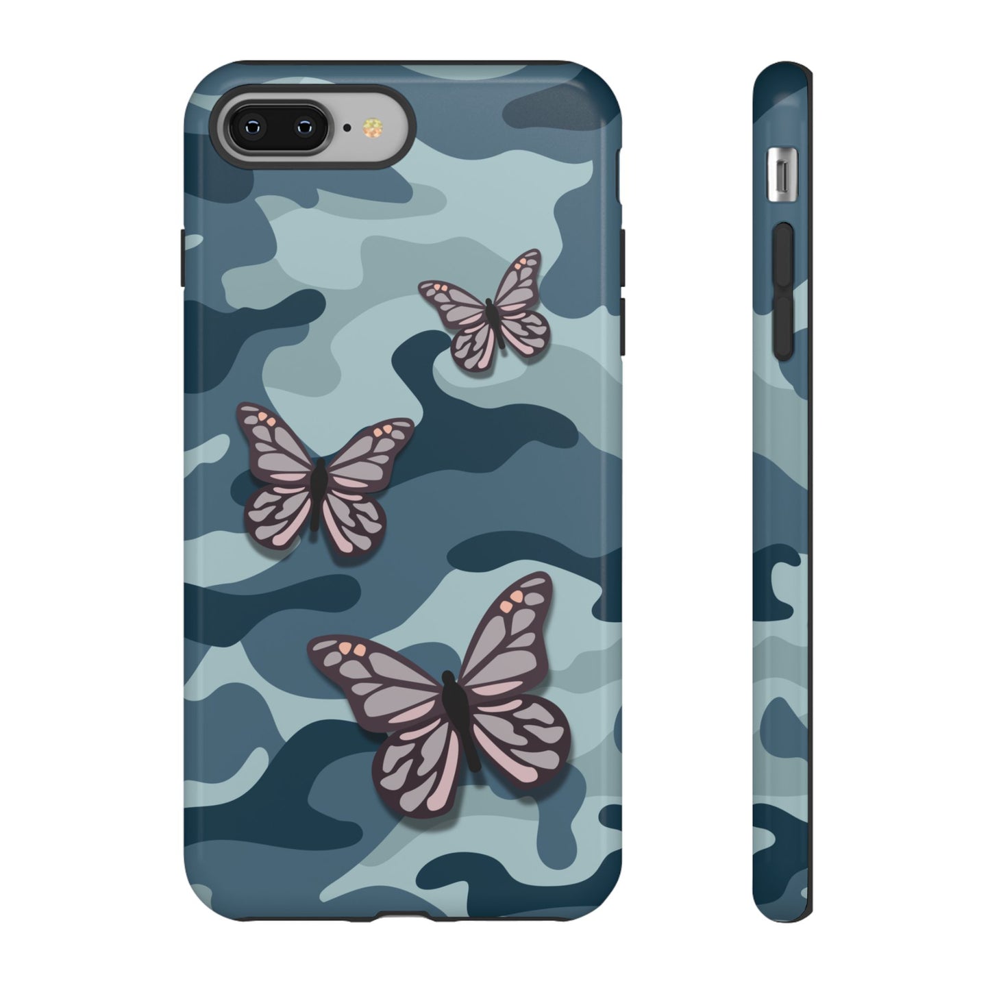 Dark Blue Butterfly Camo Phone Case - Blue Phone Case - iPhone 8 Plus / Glossy