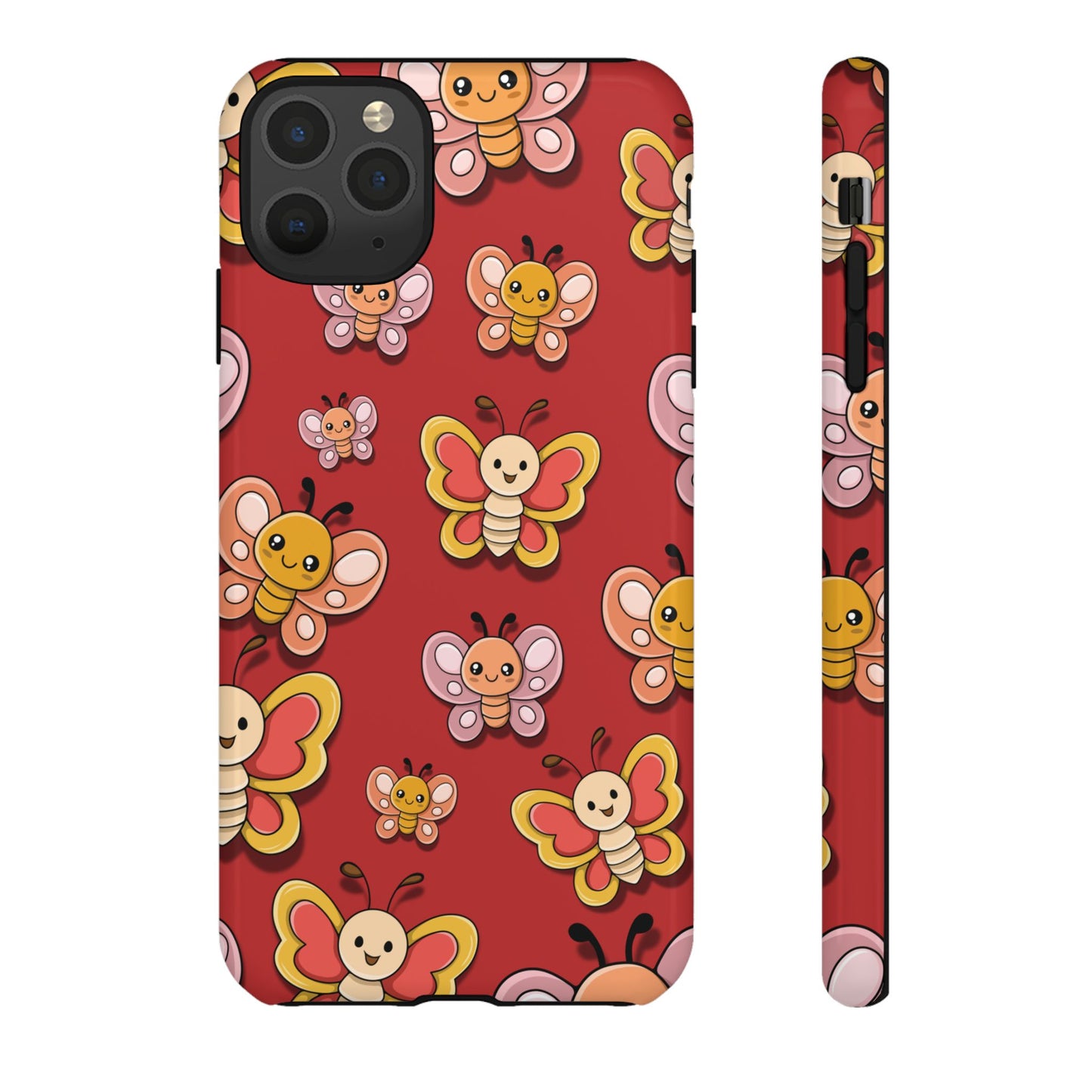 iPhone 11 Pro Max / Glossy Phone Case - Red Butterfly Sticker Design Phone Case