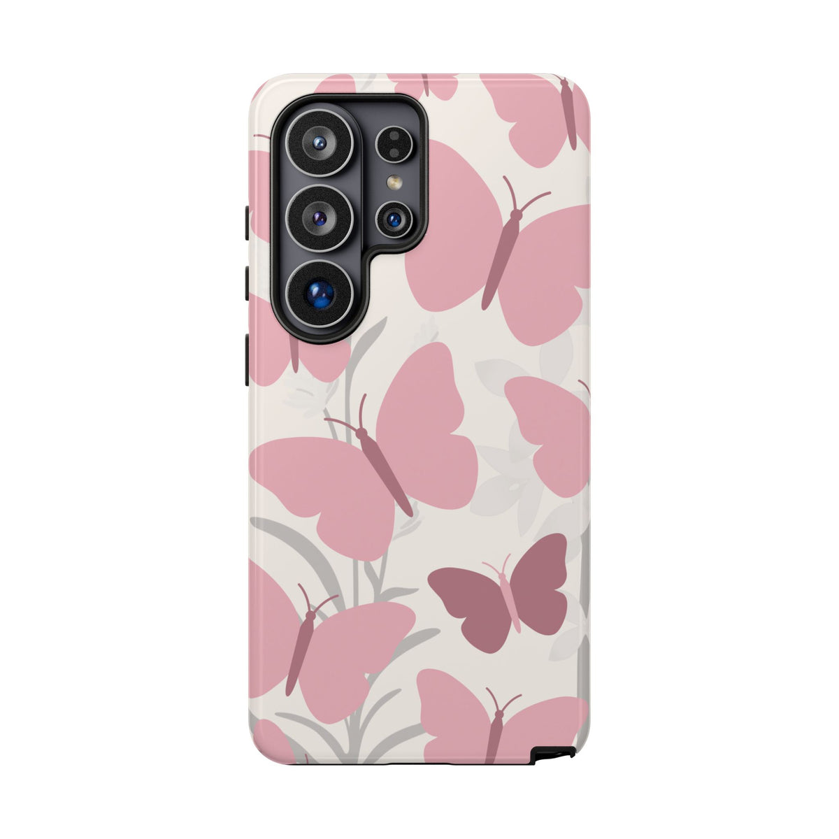 Minimalist Cream & Pink Butterfly Pattern Phone Case - White Phone Case - Samsung Galaxy S26 Ultra / Glossy