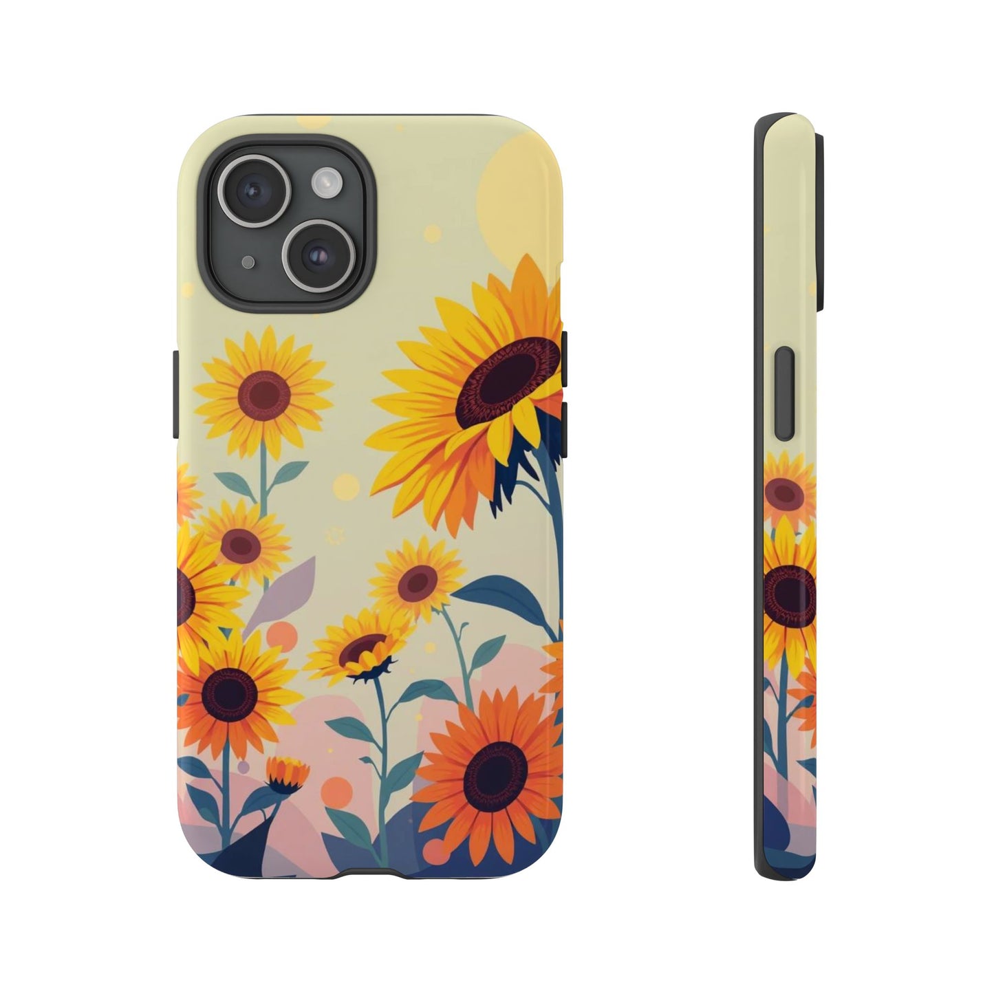 iPhone 15 / Glossy Phone Case - Modern Flat Sunflower Design Phone Case