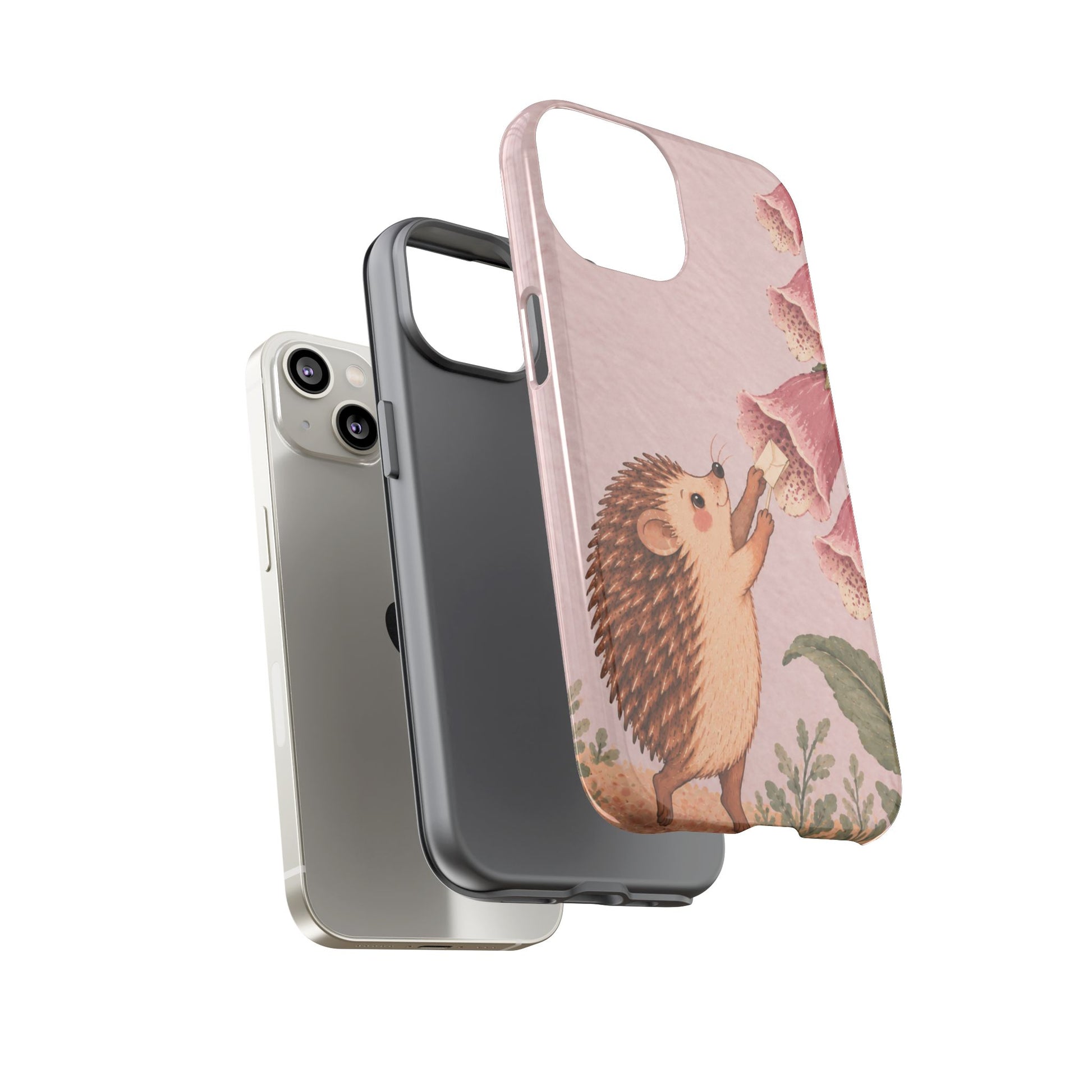 Whimsical Blush Pink Hedgehog and Foxglove Phone Case - Pink Phone Case