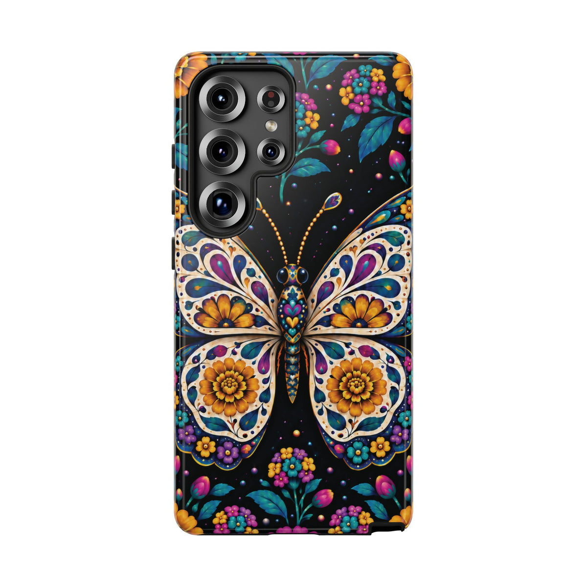 Vibrant Purple and Teal Calavera Butterfly Phone Case - Multicolor Phone Case - Samsung Galaxy S25 Ultra / Glossy