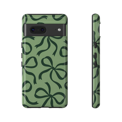 Bold Sage Green and Forest Green Bow Pattern Phone Case