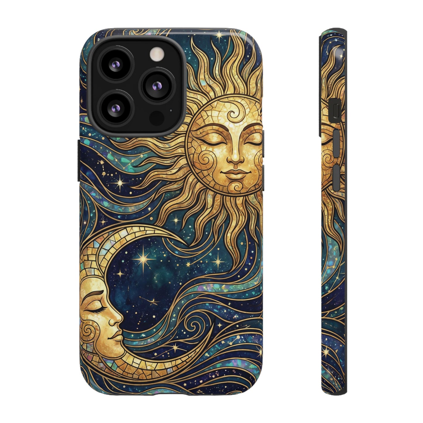 Elegant Teal & Gold Sun and Moon Phone Case