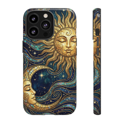 Elegant Teal & Gold Sun and Moon Phone Case