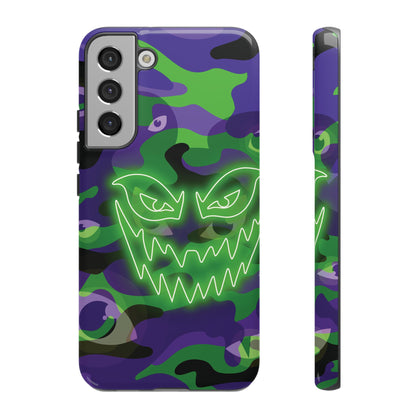 Samsung Galaxy S22 Plus / Glossy Phone Case - Green & Purple Neon Face Camo Phone Case