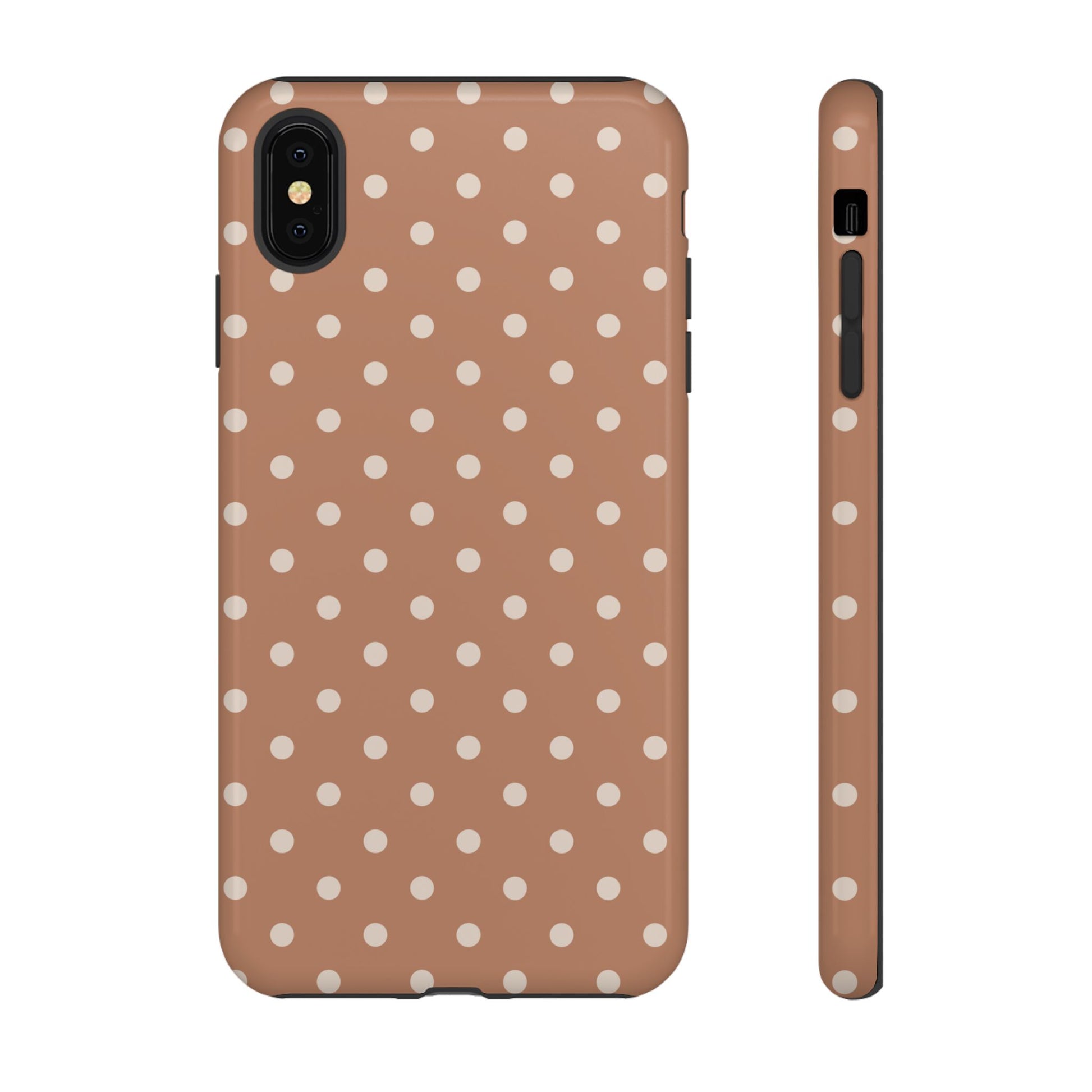 iPhone XS MAX / Glossy Phone Case - Brown with White Dot Pattern Phone Case