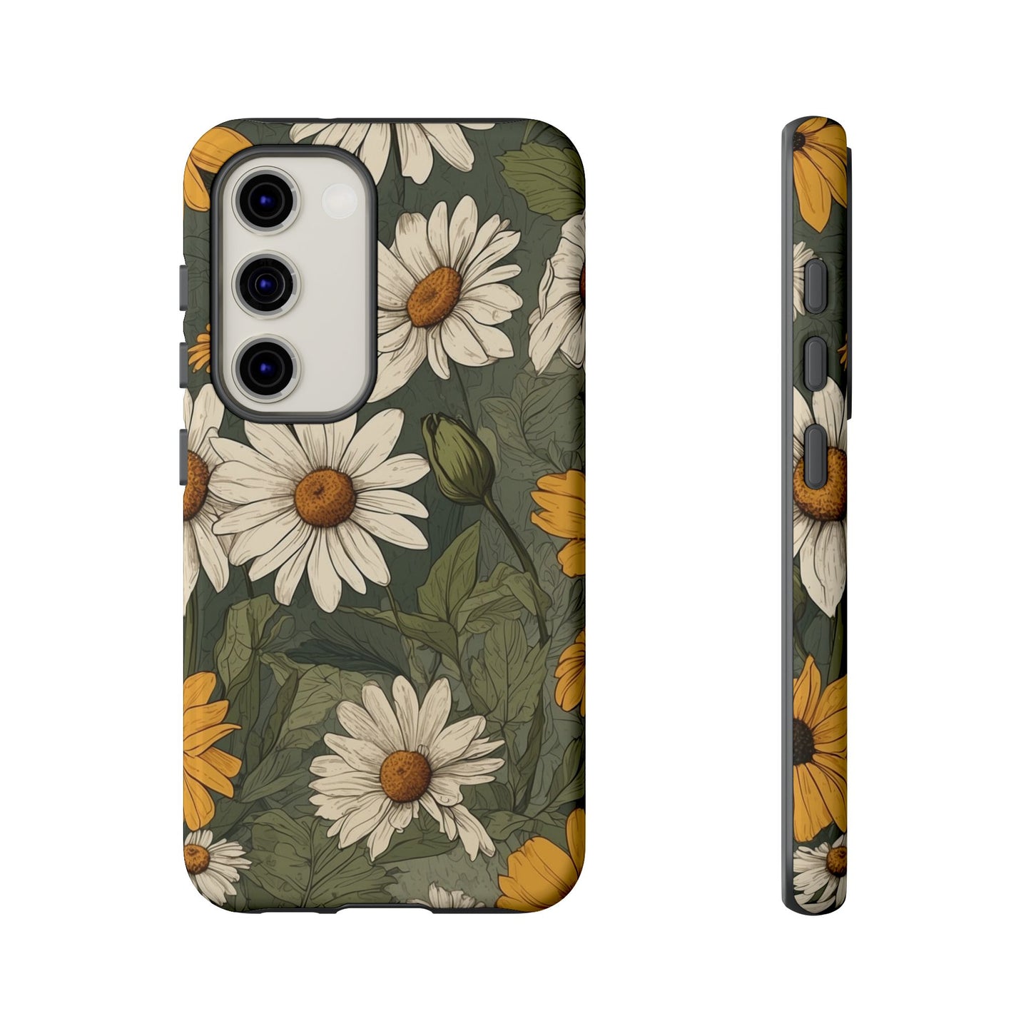 Samsung Galaxy S23 / Glossy Phone Case - Boho Chic Daisies Floral Pattern ’White & Yellow’ Phone Case