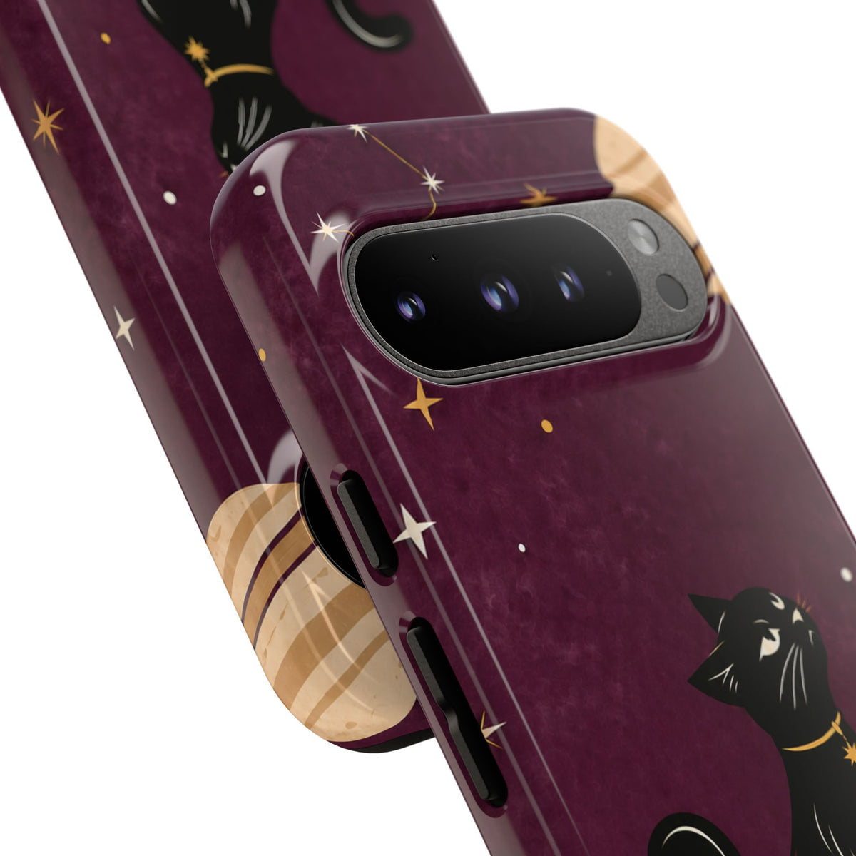 Whimsical Plum Celestial Black Cat Phone Case