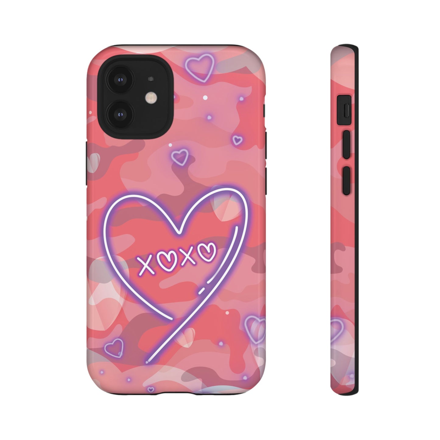 Love Heart Neon Camo Phone Case - Pink Phone Case - iPhone 12 Mini / Glossy