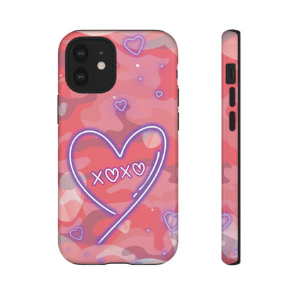 Love Heart Neon Camo Phone Case - Pink Phone Case - iPhone 12 Mini / Glossy