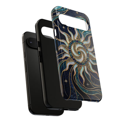 Elegant Teal & Gold Cosmic Sunburst Phone Case