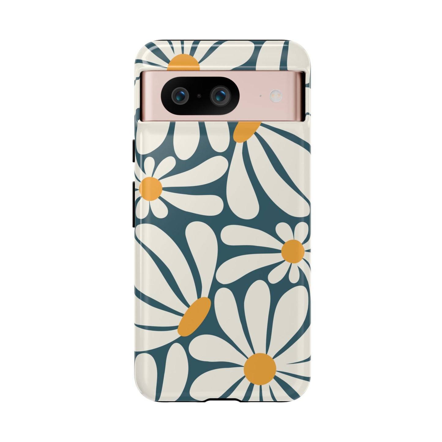 Google Pixel 8 / Glossy Phone Case - Retro Blue Daisy Pattern Phone Case