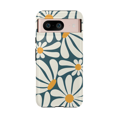 Google Pixel 8 / Glossy Phone Case - Retro Blue Daisy Pattern Phone Case