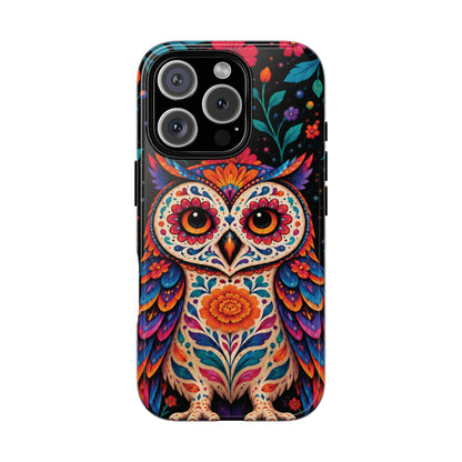 Vibrant Orange and Turquoise Calavera Owl Phone Case - Multicolor Phone Case - iPhone 16 Pro / Glossy