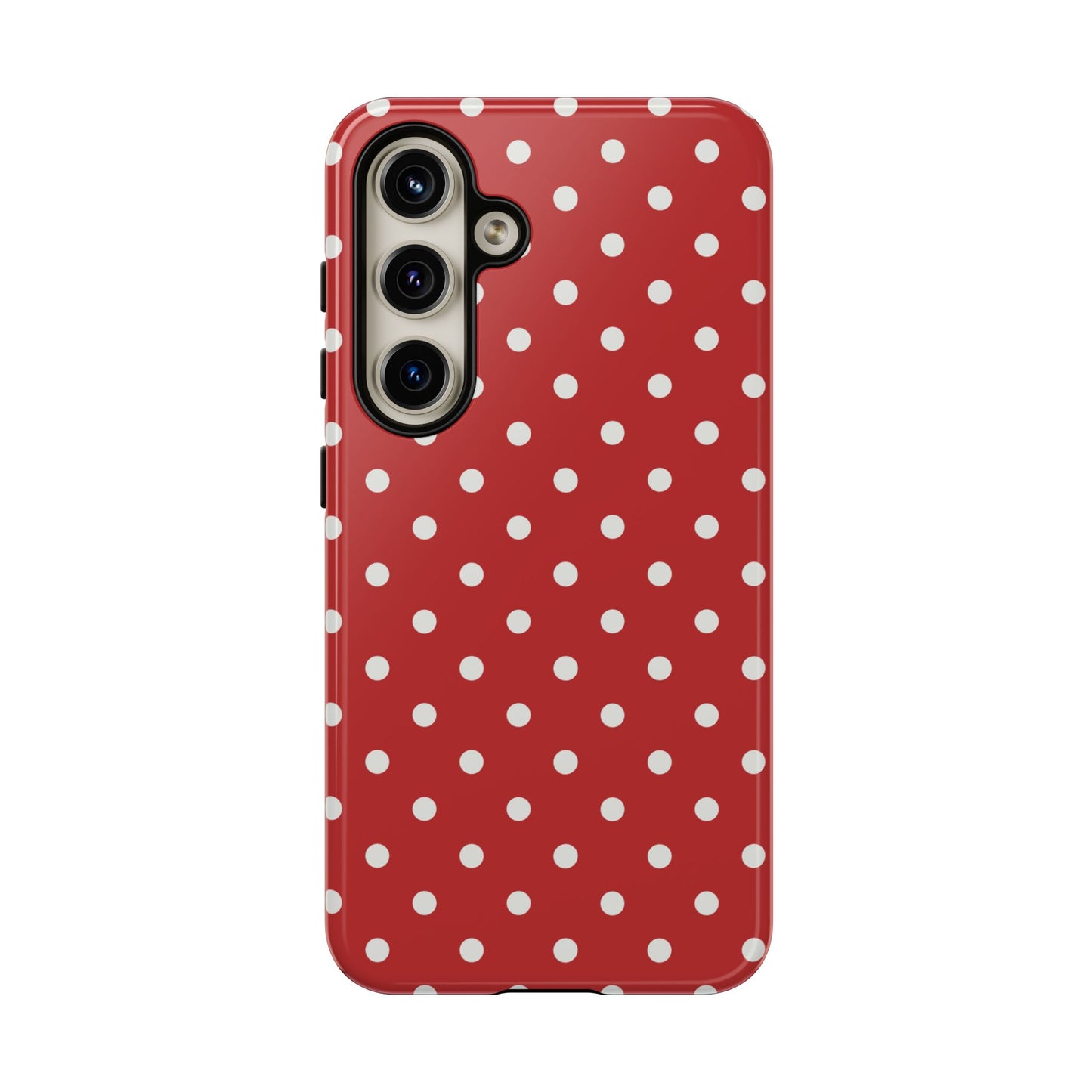 Samsung Galaxy S24 / Glossy Phone Case - Red with White Dot Pattern Phone Case