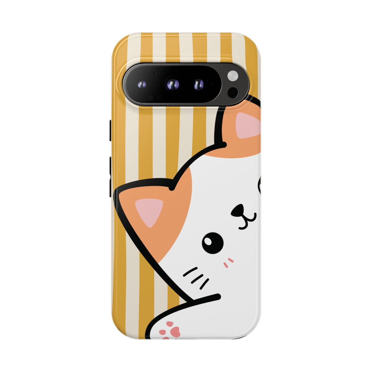 Playful Peakaboo Cat with Yellow Stripe Pattern Phone Case - Yellow Phone Case - Google Pixel 9 Pro / Glossy