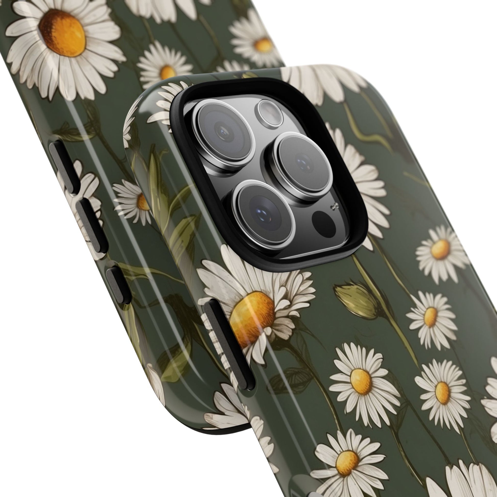 Phone Case - Boho Chic Daisies Floral Pattern ’White & Green’ Phone Case