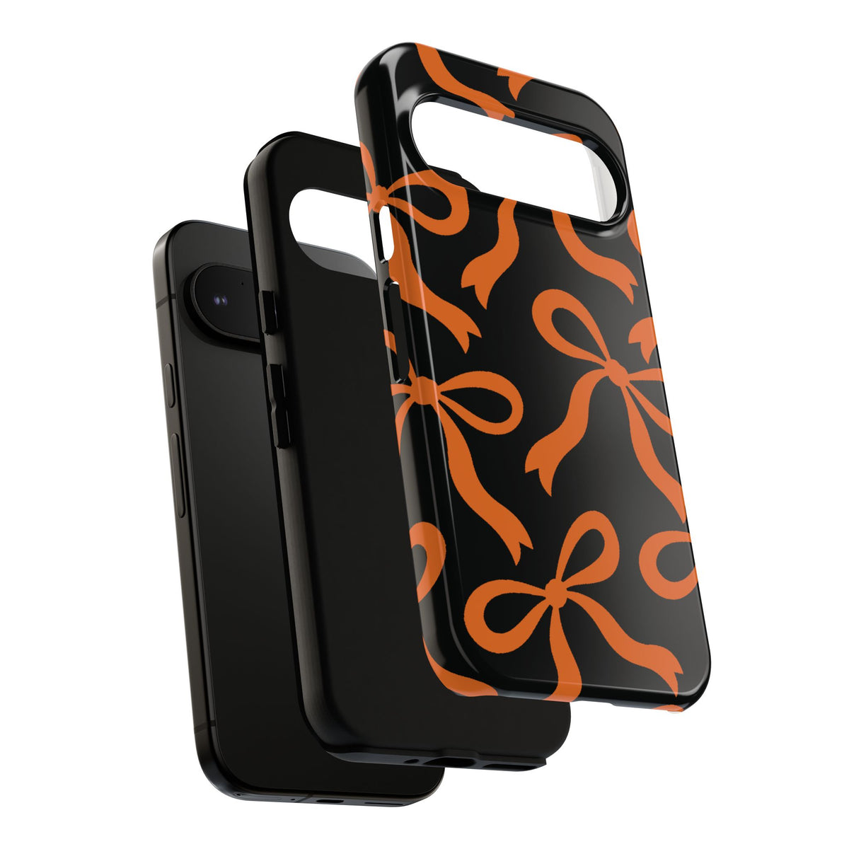 Bold Black and Burnt Orange Bow Pattern Phone Case - Black Phone Case