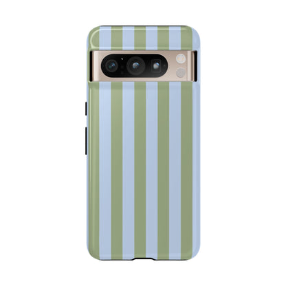 Google Pixel 8 Pro / Glossy Phone Case - Trendy Ice Blue & Green Stripe Pattern Phone Case