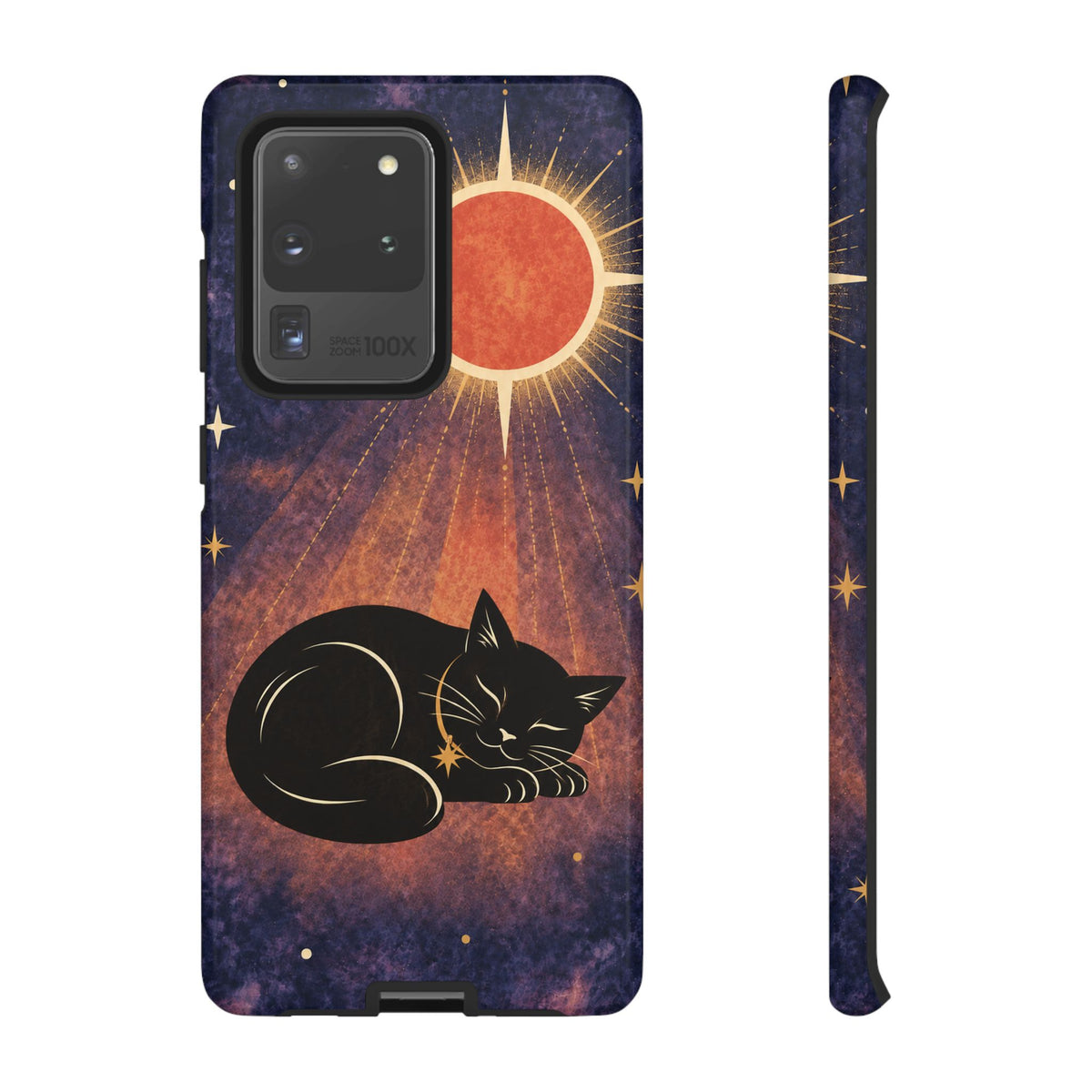 Whimsical Violet Celestial Black Cat Phone Case