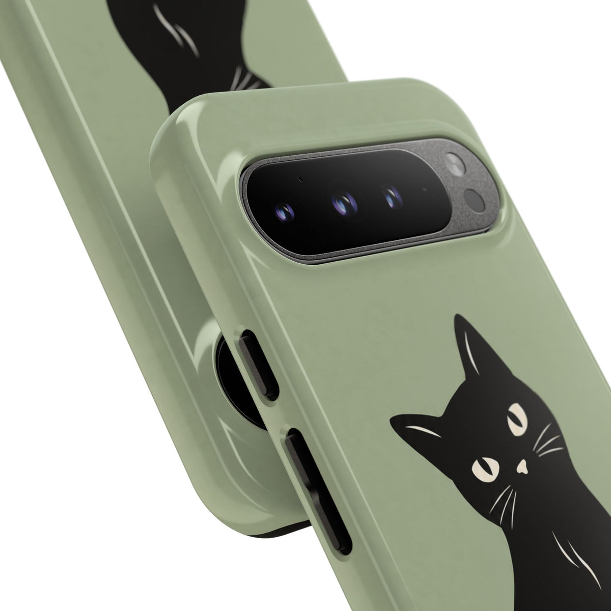 Minimalist Sage Green & Black Cat Phone Case