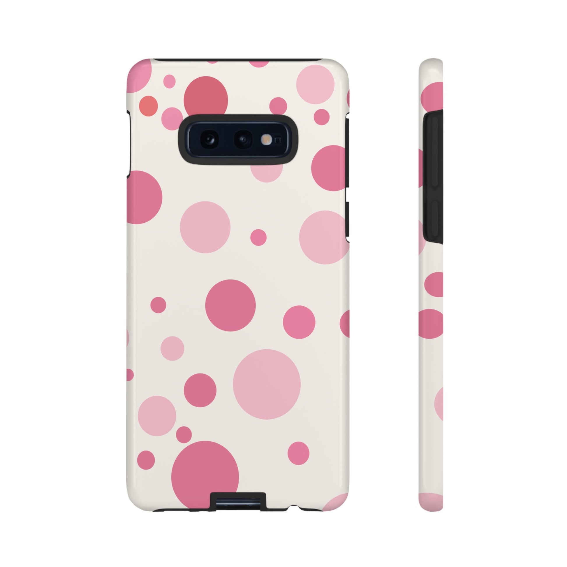 Samsung Galaxy S10E / Glossy Phone Case - ’Bold White with Pink Dot Pattern’ Phone Case